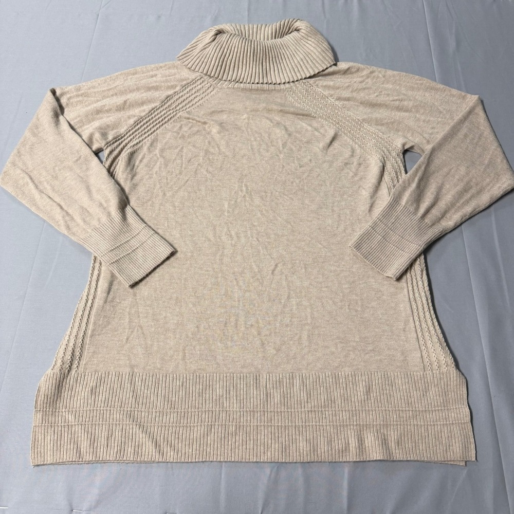 Tribal Womens Beige Oatmeal‎ Turtleneck Pointelle Knit Sweater 19230-133 Small
